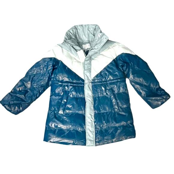 A New Day Womens OVERSIZED PUFFER Jacket Size Small Fits M & L Teal Green White - Picture 5 of 7